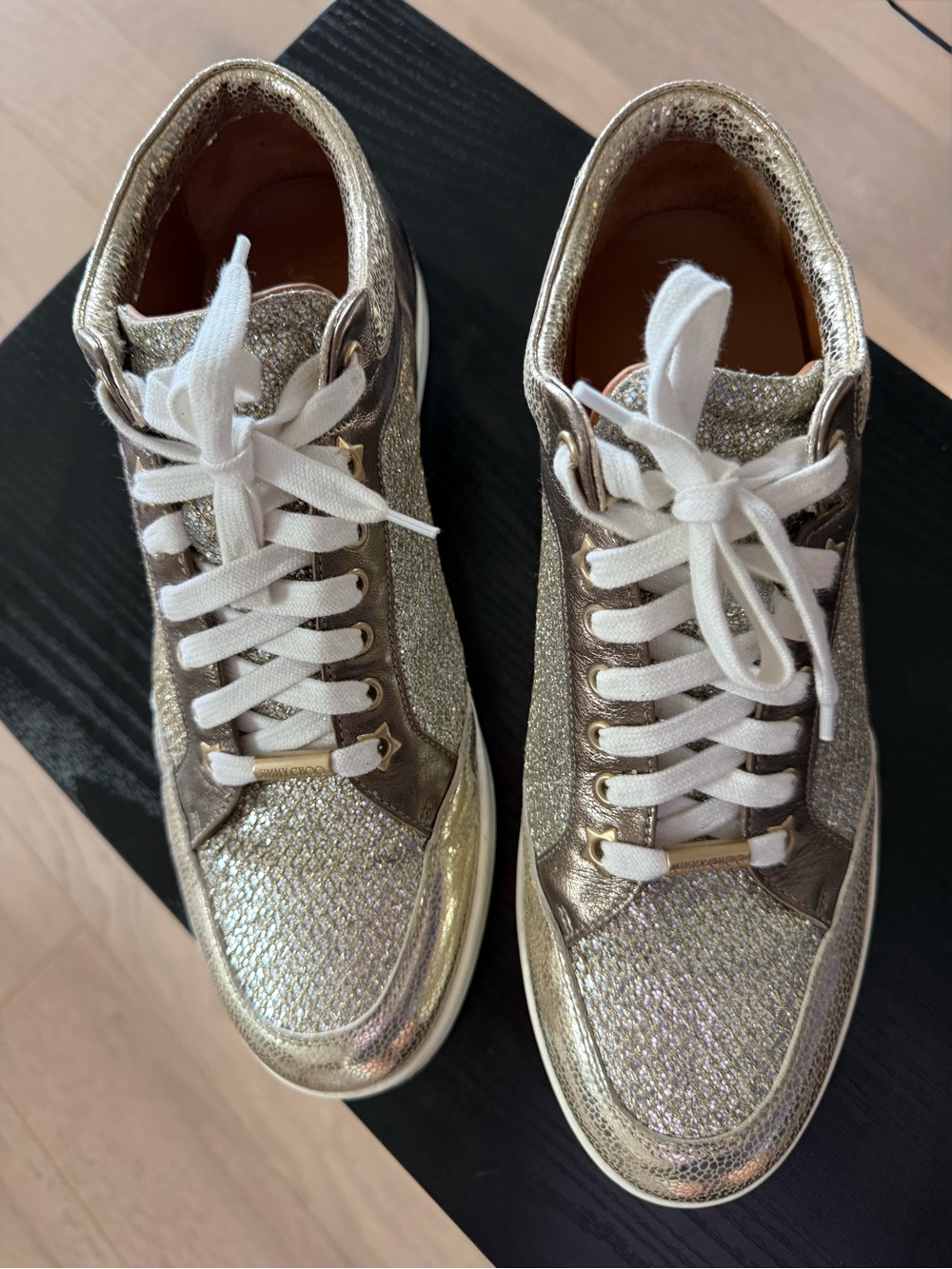 Jimmy Choo Gold Glitter  Sneakers